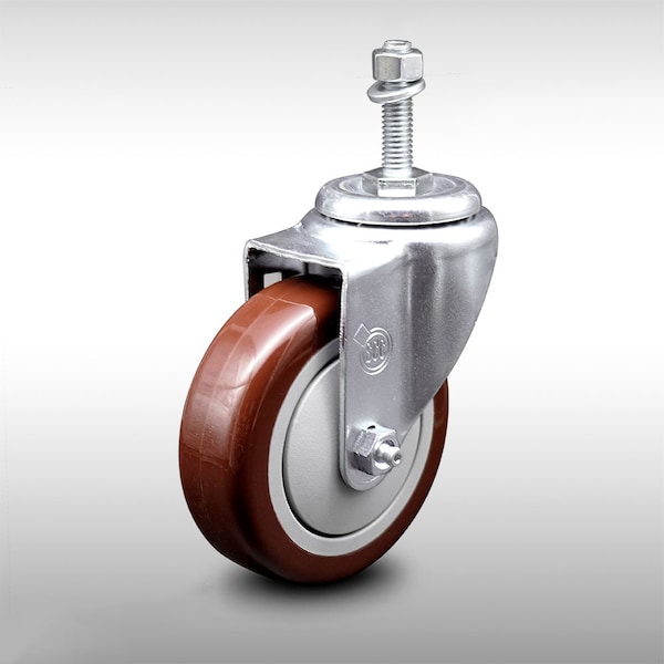 4 Inch SS Maroon Polyurethane Wheel Swivel 10mm Threaded Stem Caster SCC